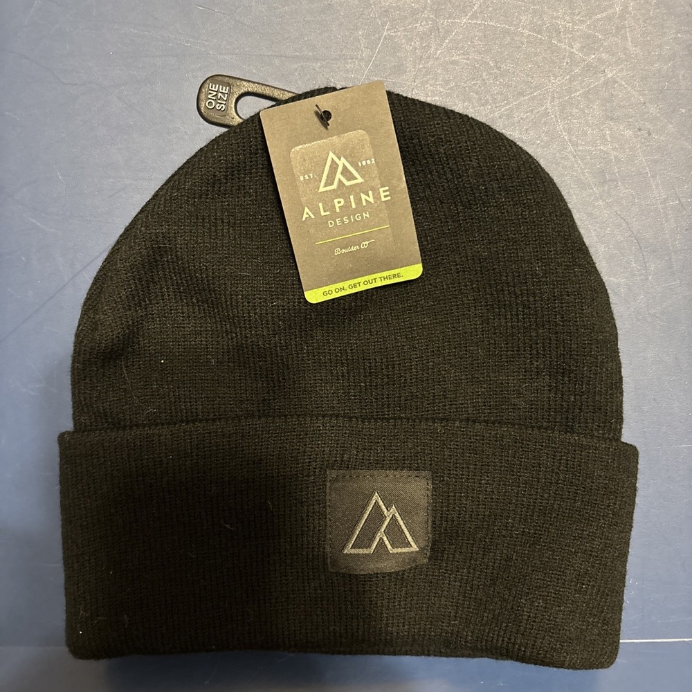 Alpine Design Core Patch Beanie Adult Black Cuffed Knit Winter Hat New